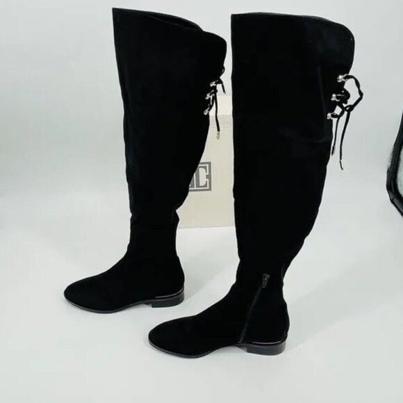 Ivanka Trump  Lnde Faux Suede Lace-Up Over-The-Knee Boots black 7.5M - Picture 1 of 6